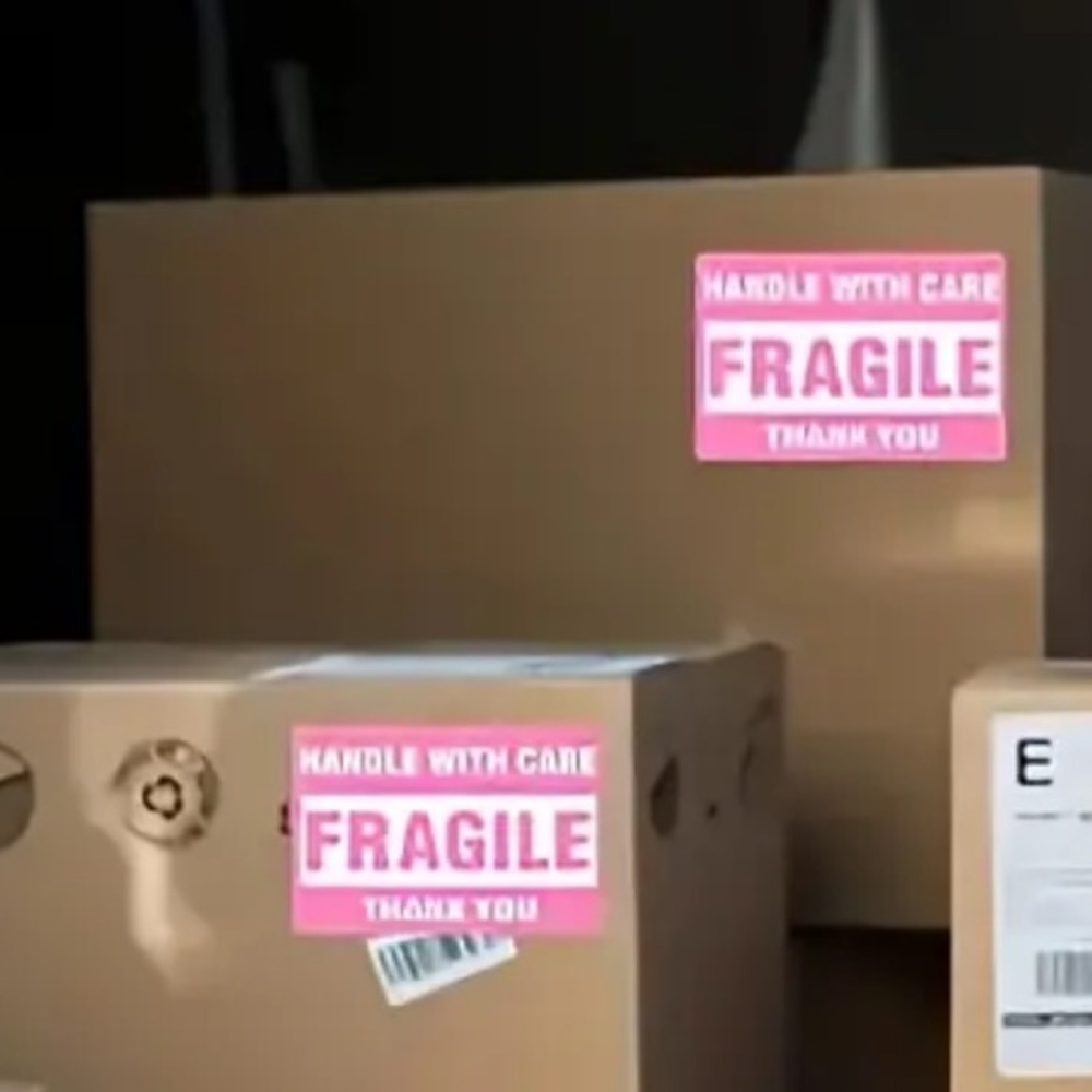 12 Pieces Fragile handle with care long stickers. 3x2”